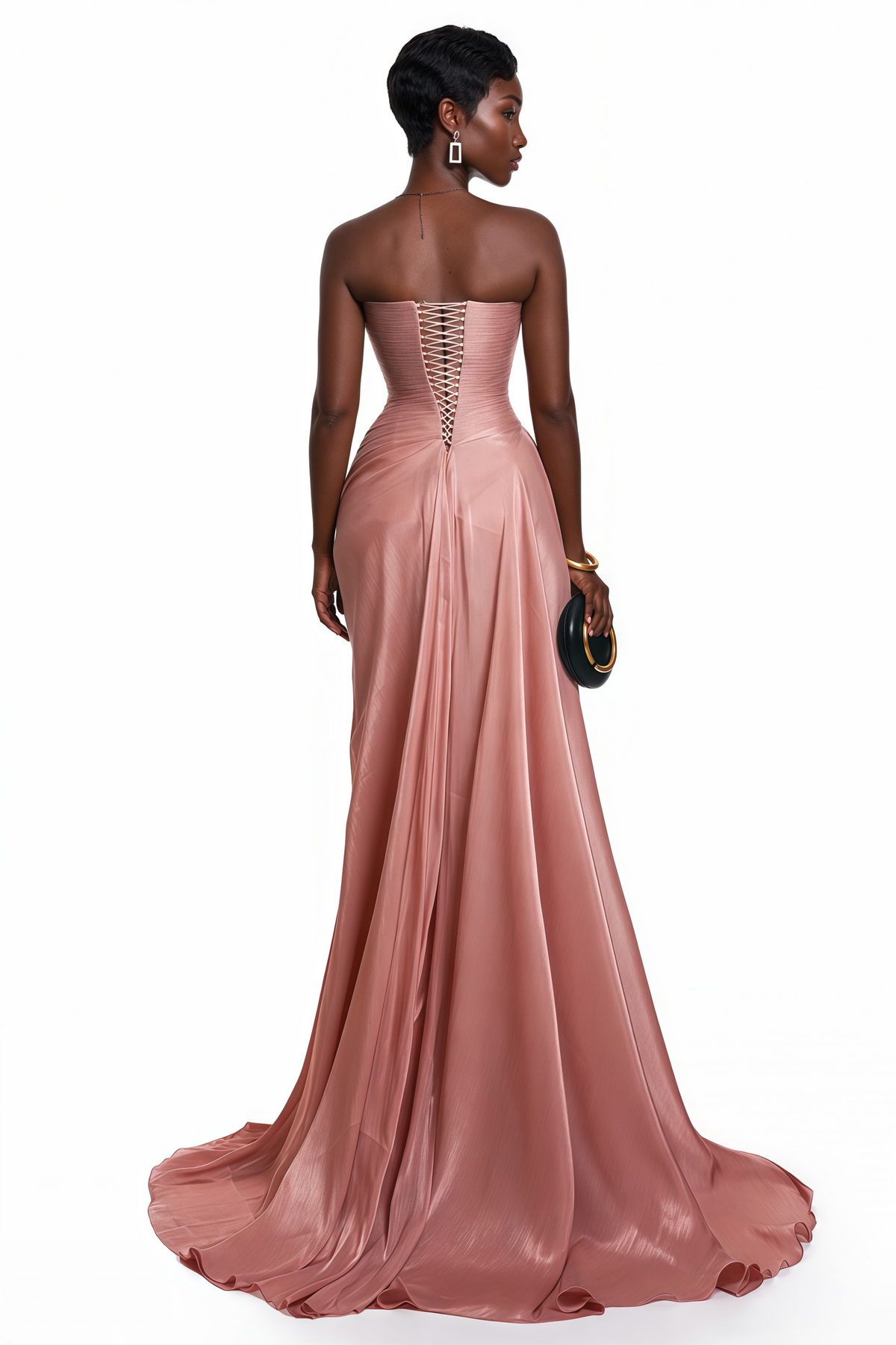 Aurethia - Abito Maxi Asimmetrico Arricciato Rosa