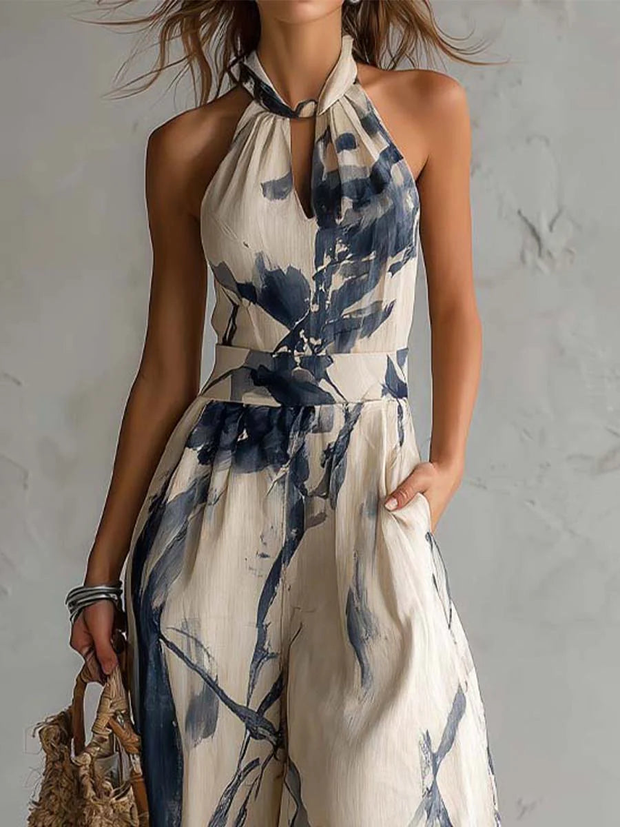 Daniela - Tute Elegante a Gamba Larga con Stampa Artistica