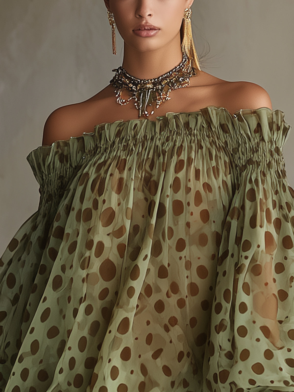 Zephyrelle - Abito Mini Spalle Scoperte con Pois e Pizzo
