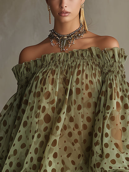 Zephyrelle - Abito Mini Spalle Scoperte con Pois e Pizzo
