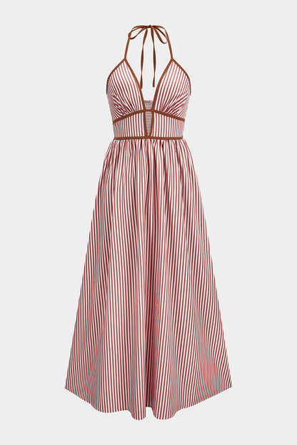 Azelith - Abito Maxi Halter a Righe Primaverili