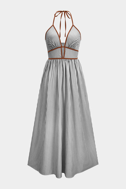 Azelith - Abito Maxi Halter a Righe Primaverili