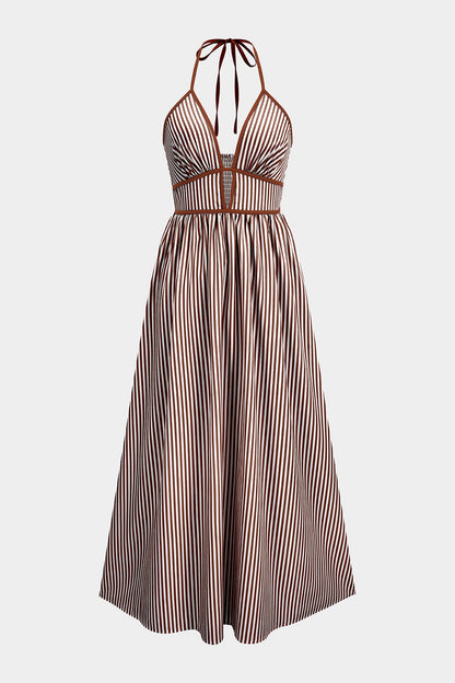 Azelith - Abito Maxi Halter a Righe Primaverili