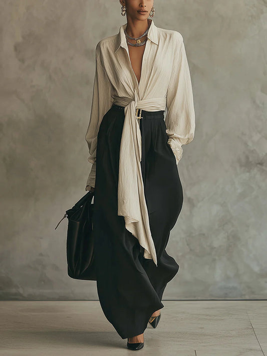Serena - Outfit Elegante con Pantalone Dritto e Fiocco