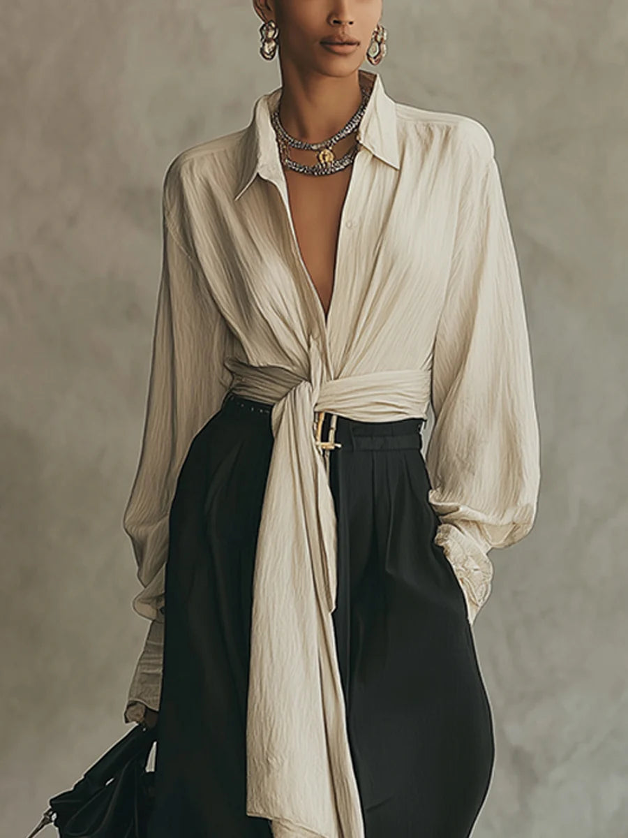 Serena - Outfit Elegante con Pantalone Dritto e Fiocco