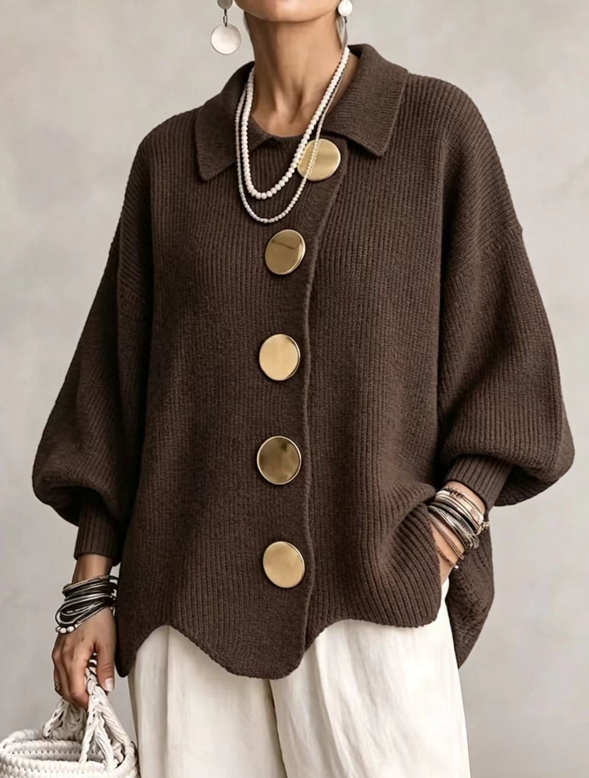 Eulalie - Cardigan Oversize Bottoni Dorati