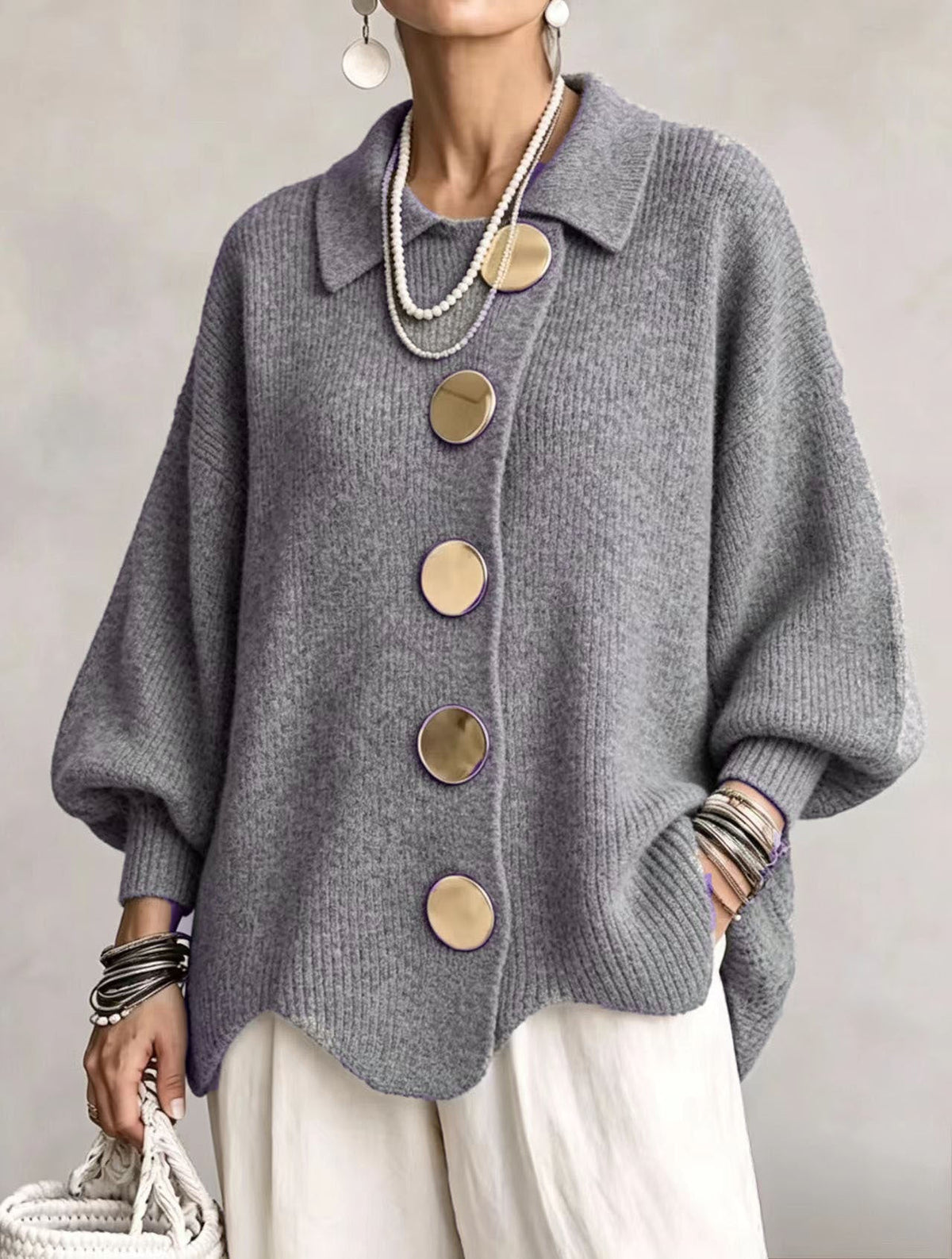 Eulalie - Cardigan Oversize Bottoni Dorati