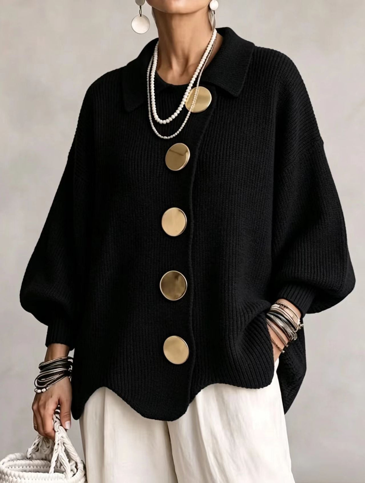 Eulalie - Cardigan Oversize Bottoni Dorati