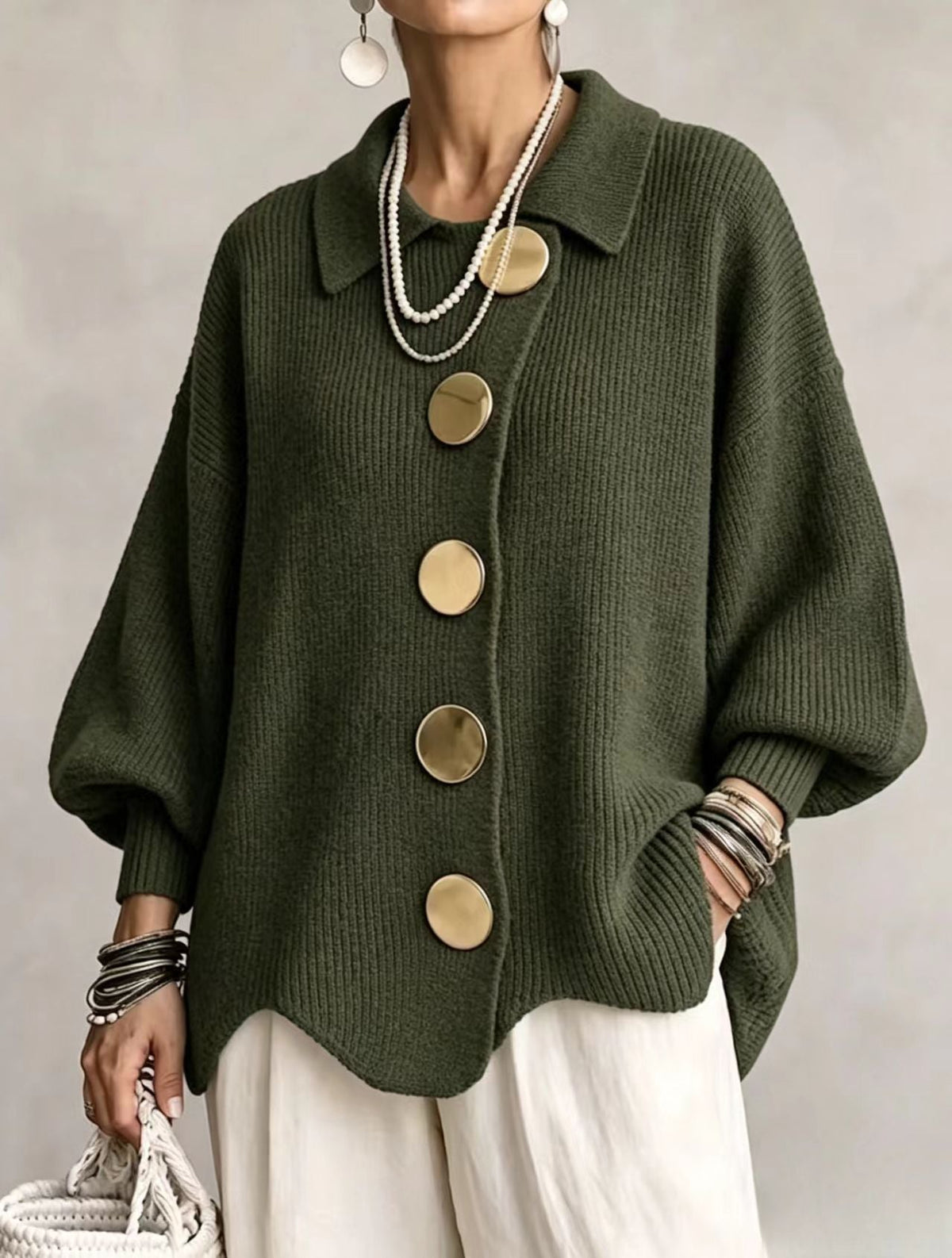 Eulalie - Cardigan Oversize Bottoni Dorati