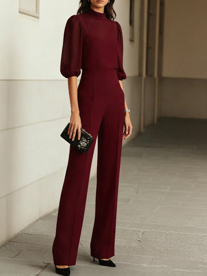 Elarith - Outfit Elegante Blusa Semitrasparente e Pantalone Palazzo