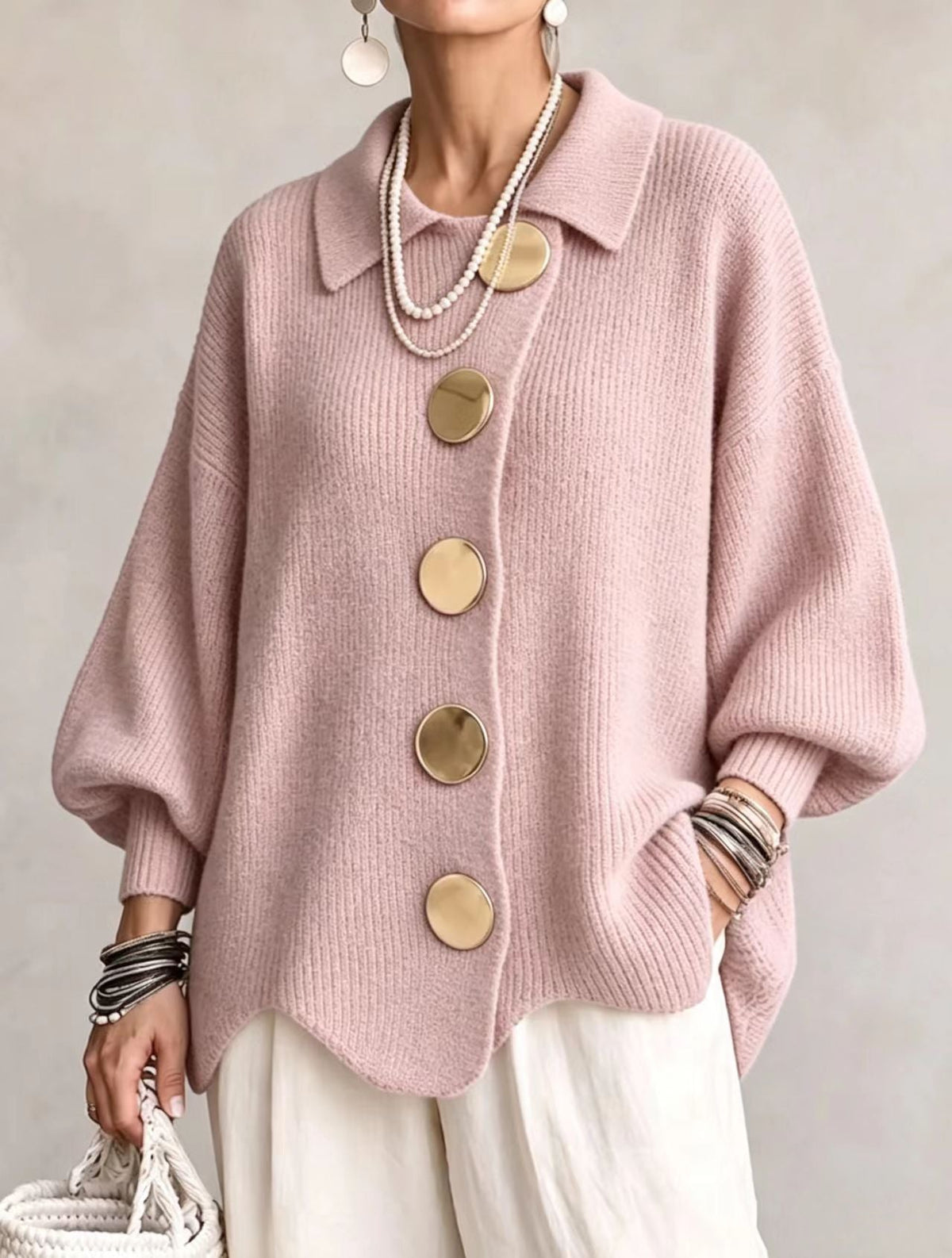 Eulalie - Cardigan Oversize Bottoni Dorati