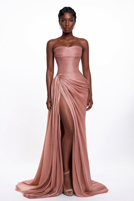 Aurethia - Abito Maxi Asimmetrico Arricciato Rosa