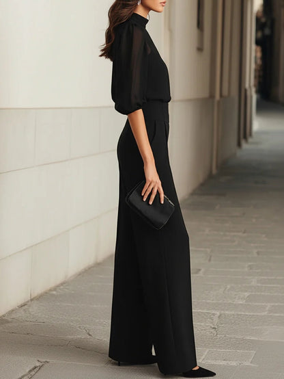 Elarith - Outfit Elegante Blusa Semitrasparente e Pantalone Palazzo
