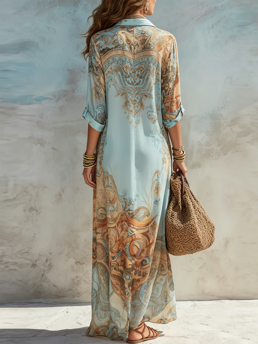 Thaléira - Abito Maxi Elegante con Stampa Paisley