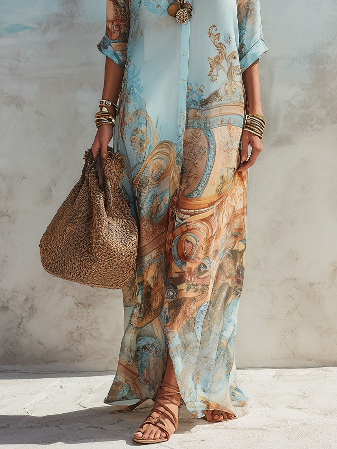 Thaléira - Abito Maxi Elegante con Stampa Paisley