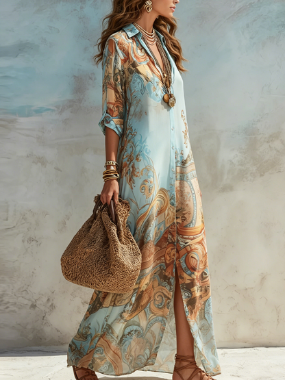 Thaléira - Abito Maxi Elegante con Stampa Paisley