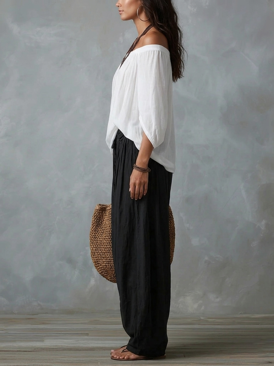 Luna - Outfit Spalle Scoperte e Pantalone Fluido