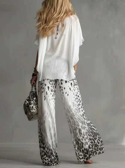 Noa - Outfit Maglietta Bianca e Pantalone Leopardato