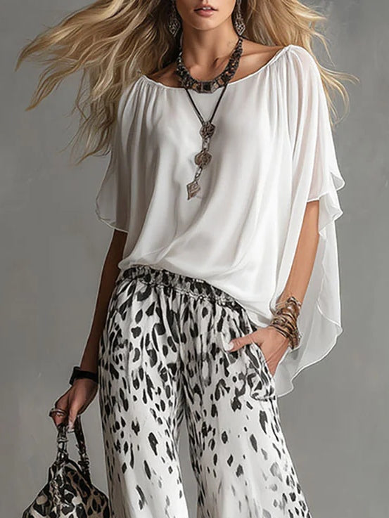 Noa - Outfit Maglietta Bianca e Pantalone Leopardato