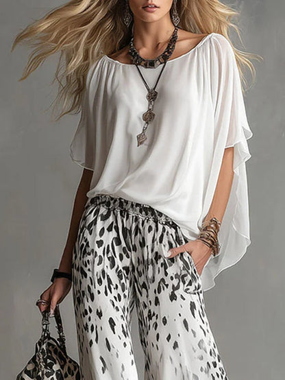 Noa - Outfit Maglietta Bianca e Pantalone Leopardato