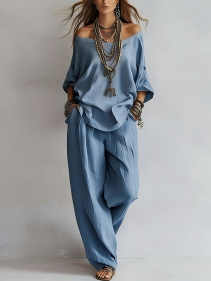 Gabriella - Outfit Spalle Scoperte e Pantalone Palazzo