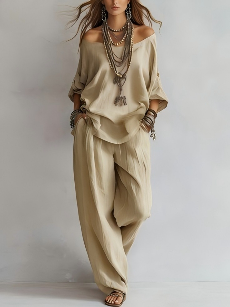 Gabriella - Outfit Spalle Scoperte e Pantalone Palazzo