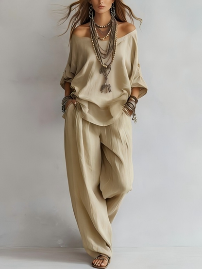 Gabriella - Outfit Spalle Scoperte e Pantalone Palazzo