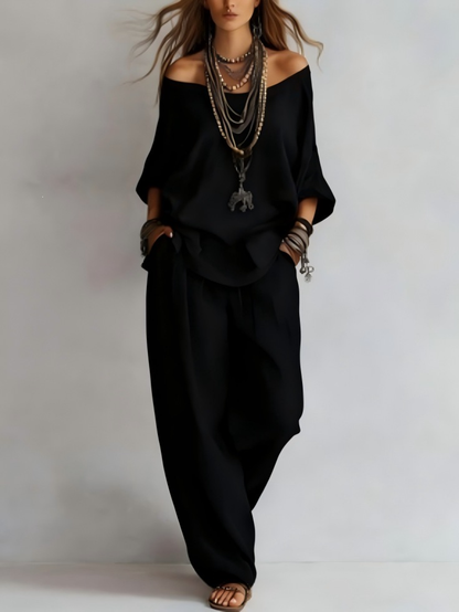 Gabriella - Outfit Spalle Scoperte e Pantalone Palazzo