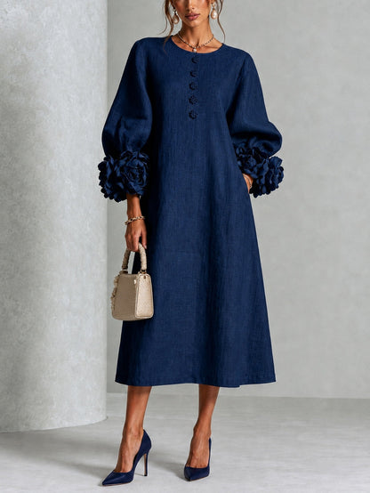 Cressida - Abito Blu Navy Fiore Scultoreo