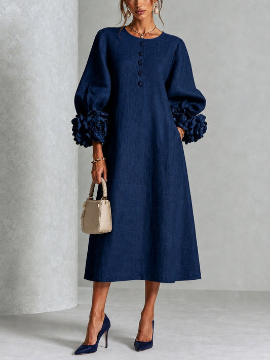 Cressida - Abito Blu Navy Fiore Scultoreo