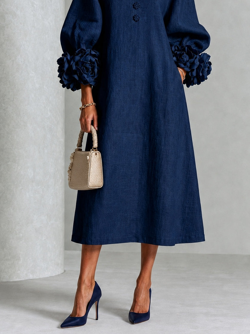 Cressida - Abito Blu Navy Fiore Scultoreo