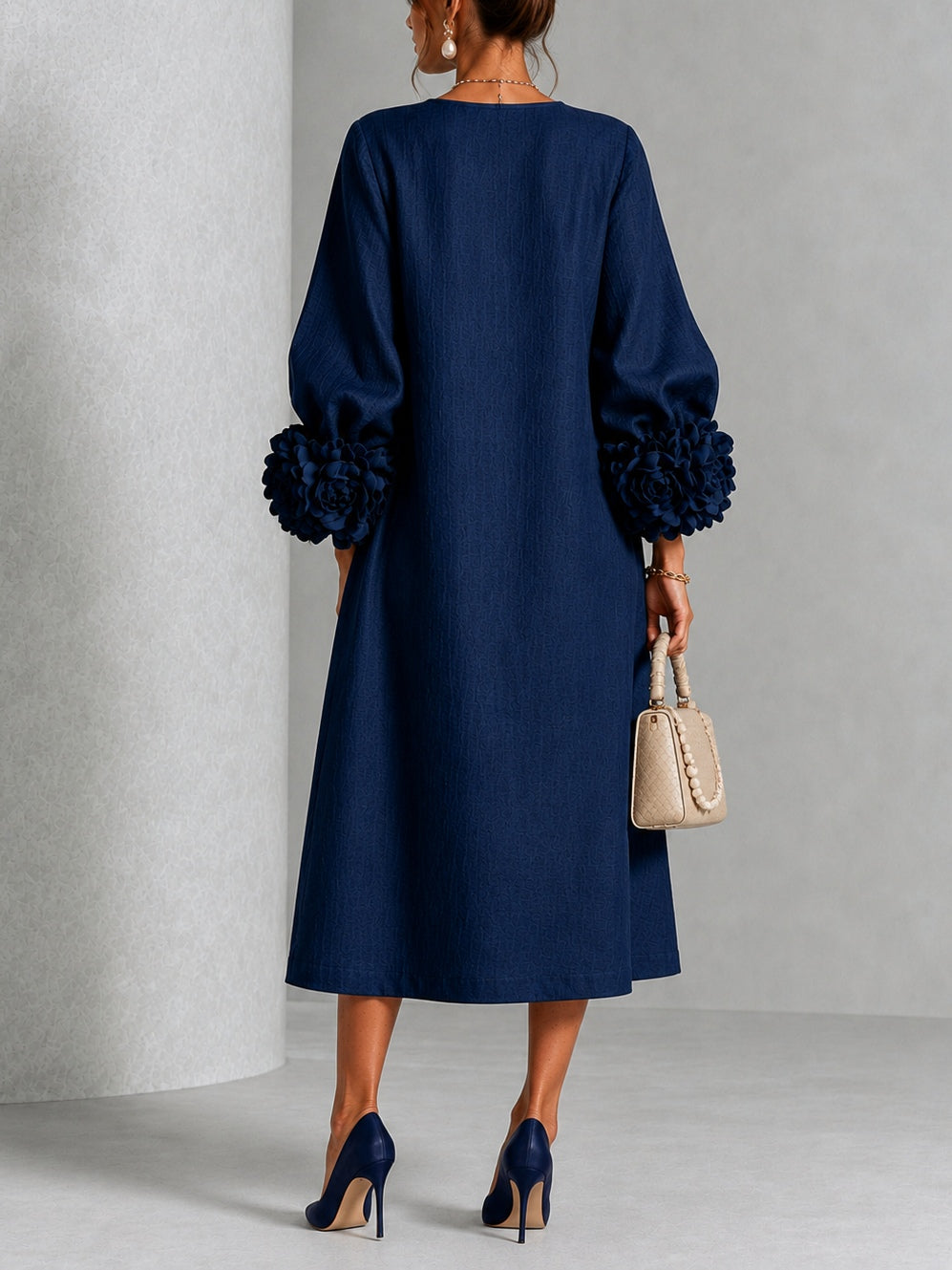 Cressida - Abito Blu Navy Fiore Scultoreo