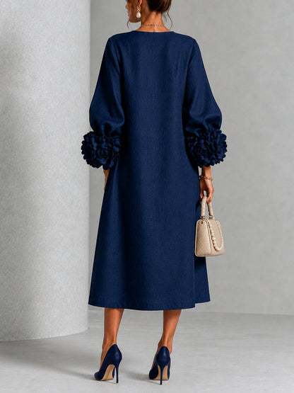 Cressida - Abito Blu Navy Fiore Scultoreo