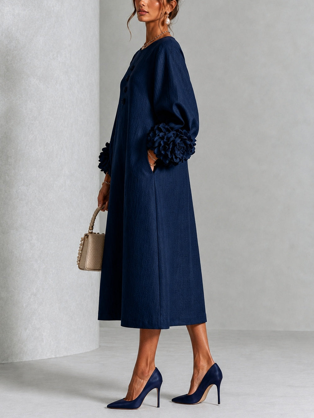 Cressida - Abito Blu Navy Fiore Scultoreo