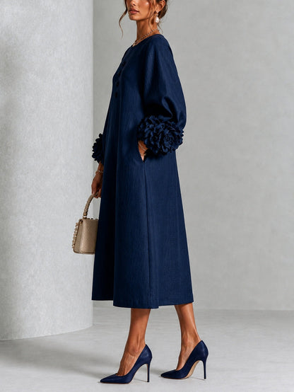 Cressida - Abito Blu Navy Fiore Scultoreo