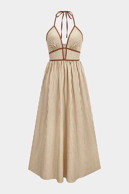 Azelith - Abito Maxi Halter a Righe Primaverili