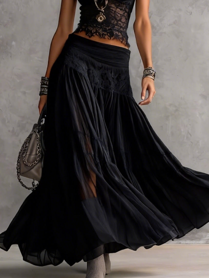 Adriana - Outfit Elegante con Pizzo e Gonna Plissettata